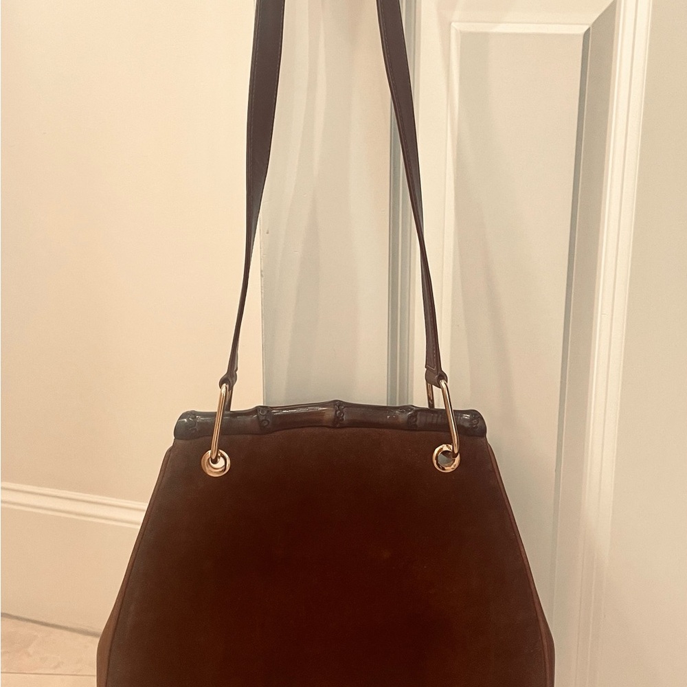 ❌SOLD❌ Authentic Gucci Bolso de hombro Brown Suede and Bamboo Vintage Bag - Picture 4 of 14